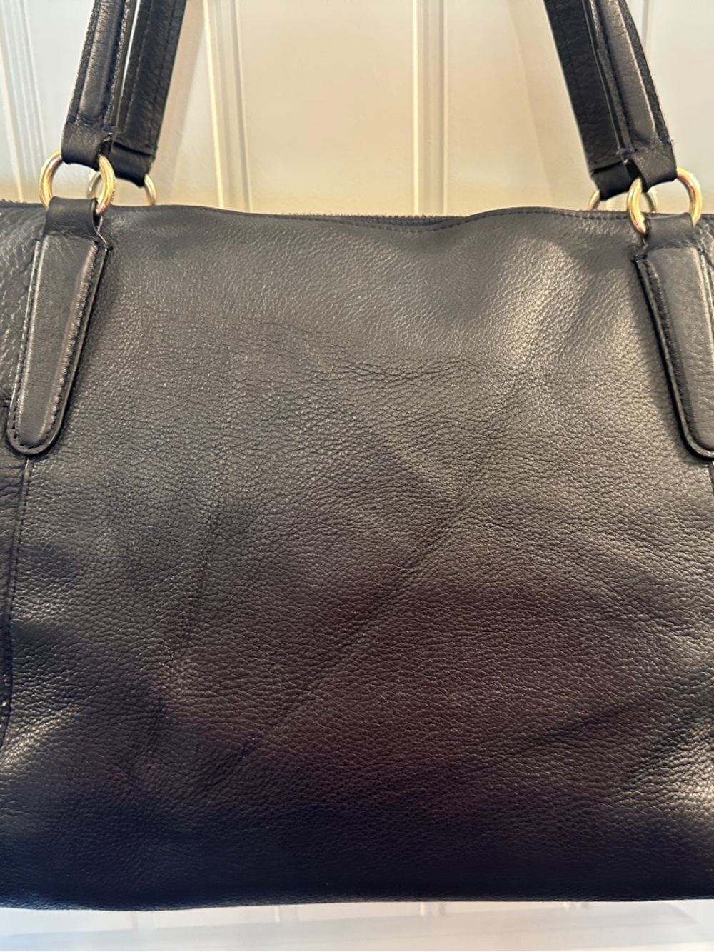 Coach Town Tote Navy Pebbled Leather Zip Top Shoulder Bag Large Work - Picture 2 of 11